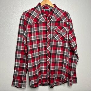 Vans Flannel Shirt Mens Small Red Multi Plaid Long Sleeve sz L